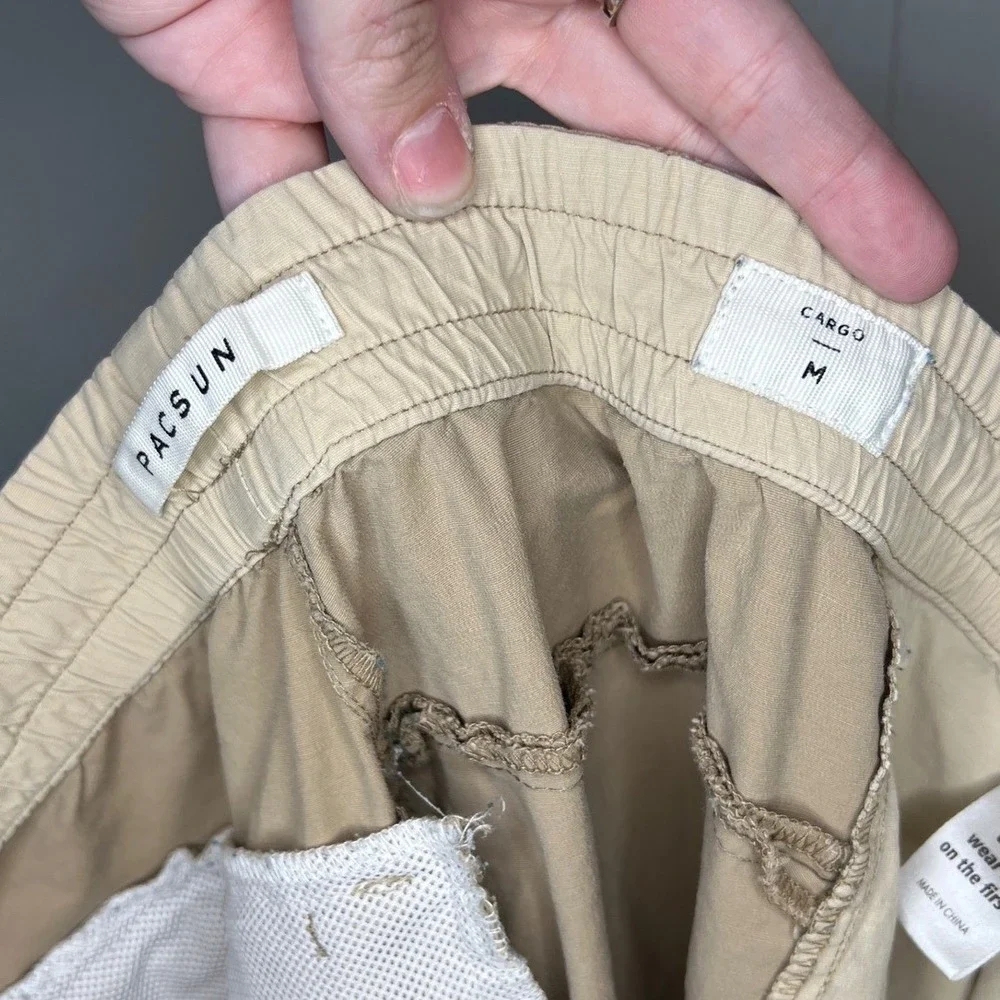 PacSun Mens Cargo Jogger Pants Tan‎ Beige Colorblock Utility Techwear Size M - Picture 6 of 7